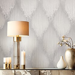 Galerie Wallcoverings Product Code 35883 - Fashion Icon Wallpaper Collection - White Grey Colours - Rhinestone Stripes Design