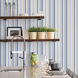 Galerie Wallcoverings Product Code: SY33963 - Simply Stripes 2 Wallpaper Collection Galerie Wallcoverings Product Code SY33963 - Simply Stripes 2 Wallpaper Collection - Navy Blue Beige Colours - Step Stripe Design