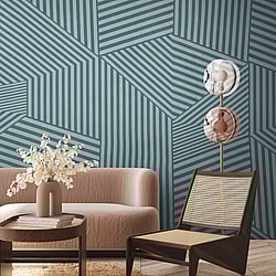 Galerie Wallcoverings Product Code WH45258M - Welcome Home Murals Wallpaper Collection - Blue, Grey Colours - Abstract Stripe Maze Design