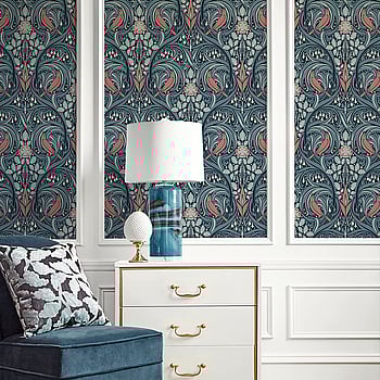 Galerie Wallcoverings Product Code ET12222 - Arts and Crafts Wallpaper Collection - Blue Coral Colours -  