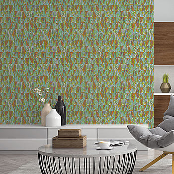 Galerie Wallcoverings Product Code G45336 - Grunge Wallpaper Collection - Green Blue Orange Colours -  